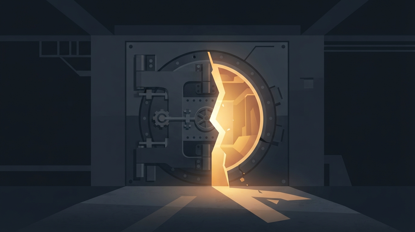 Abstract heavy door opening to reveal bright light