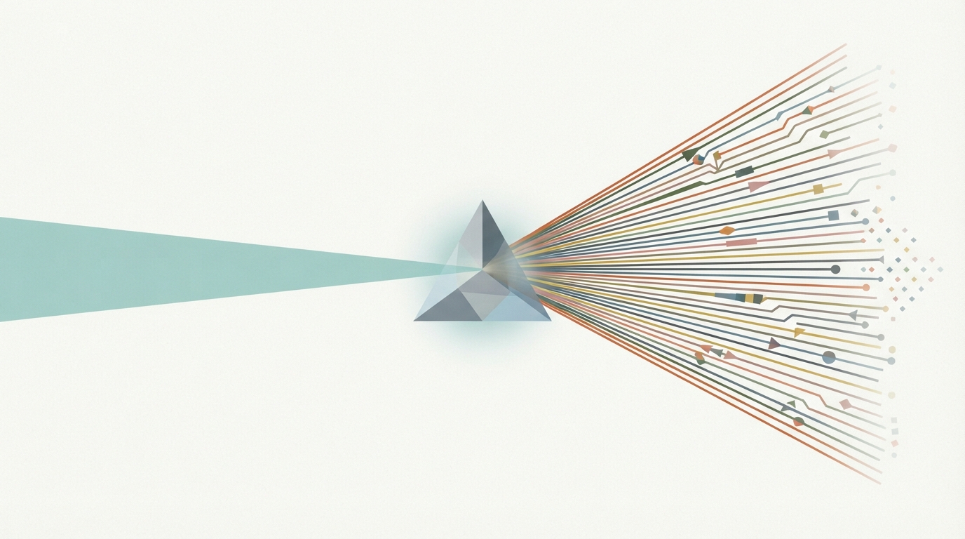 Abstract prism refracting light into many pathways