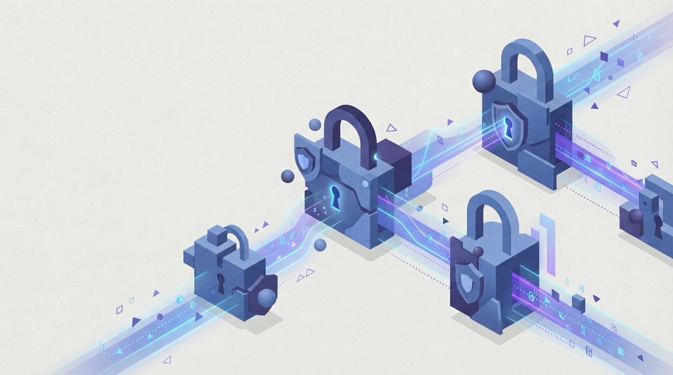 Abstract digital lock and data stream illustration.