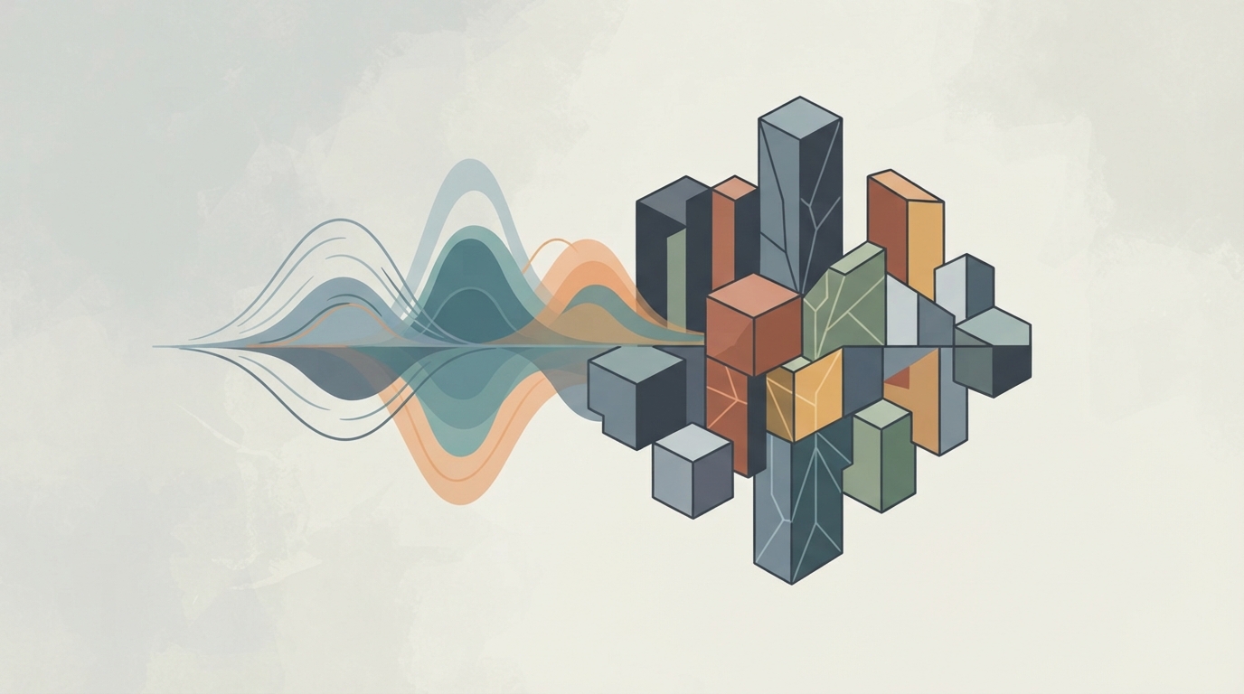 Abstract soundwaves turning into solid blocks offline