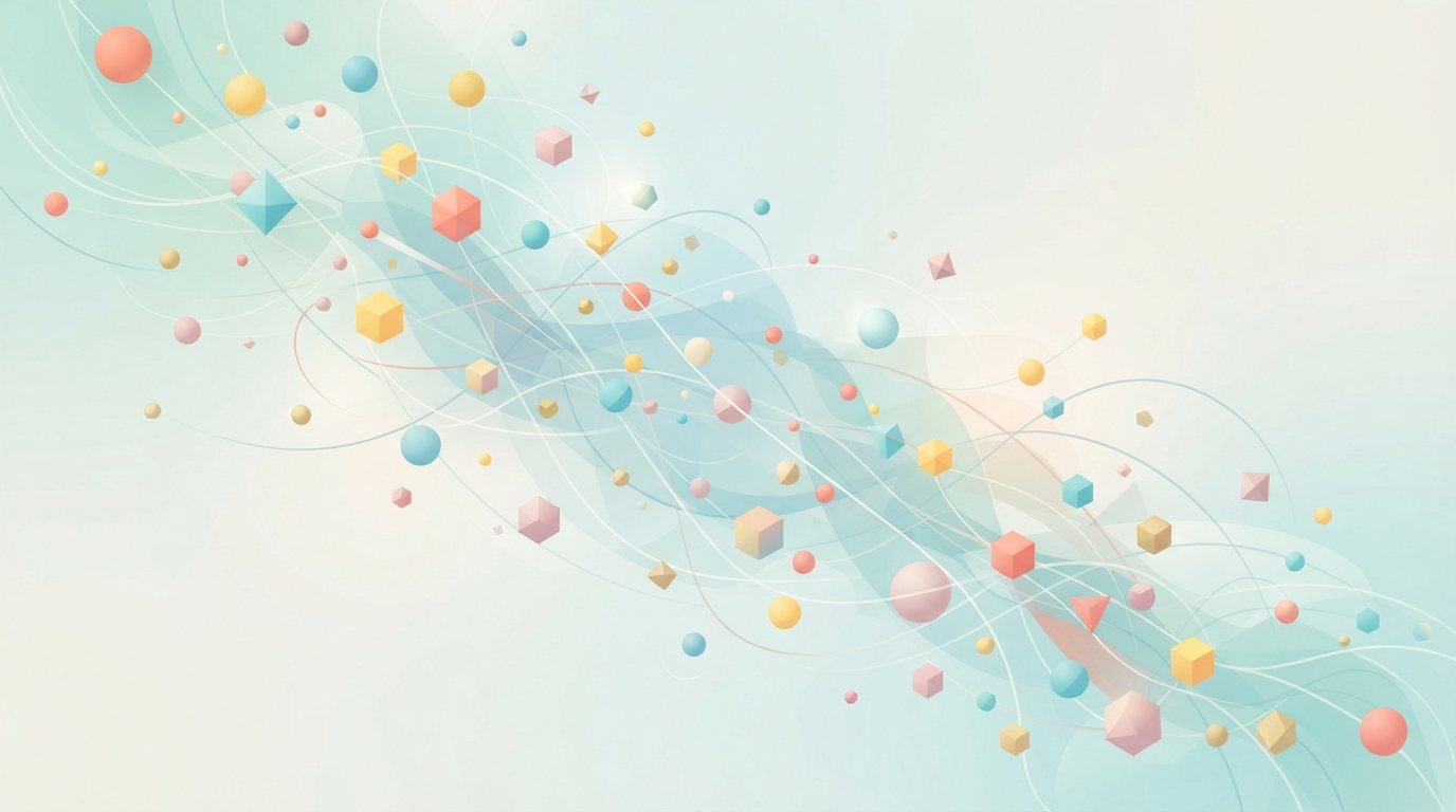 Abstract conceptual illustration of clear liquid with suspended elements.