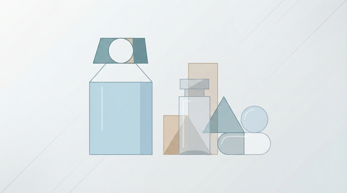Abstract representation of clear, transparent packaging and clean ingredients.