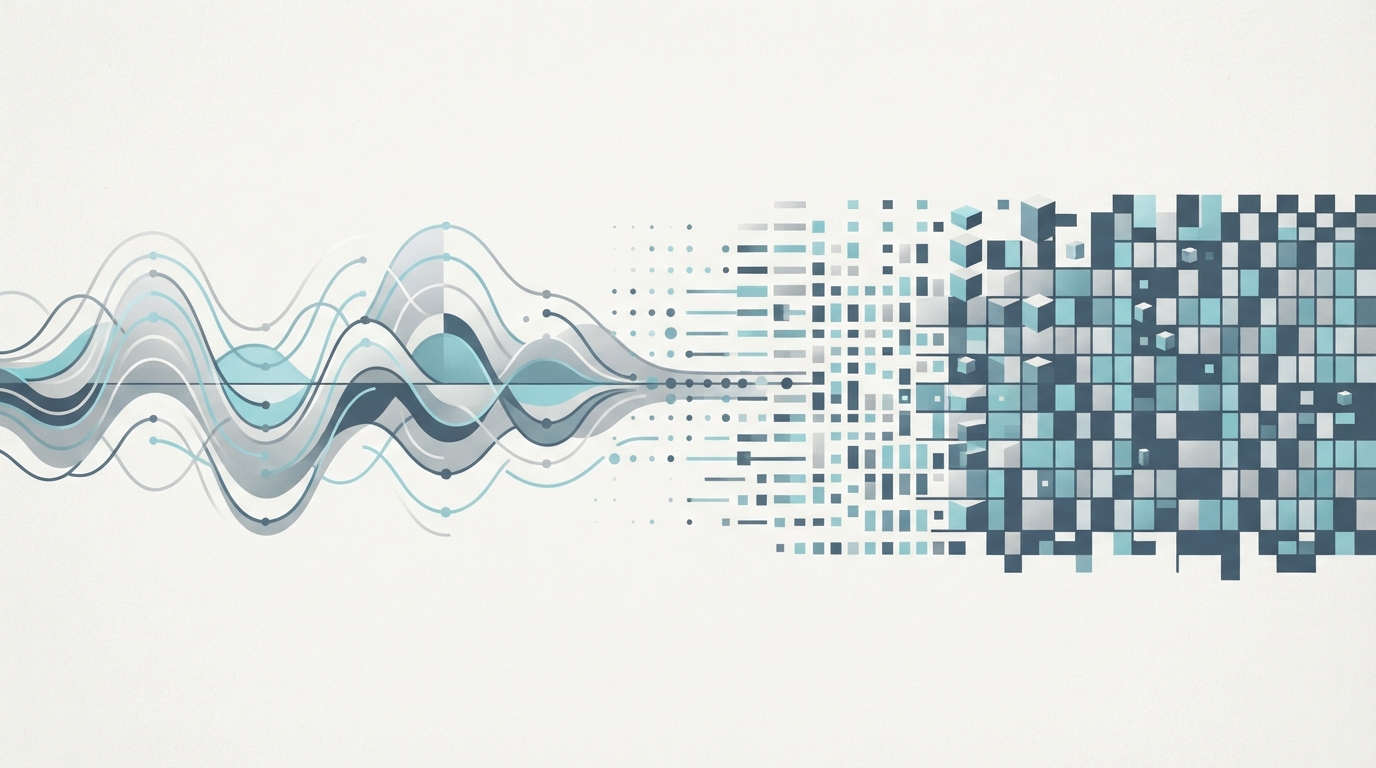 Abstract sound waves turning into structured digital data