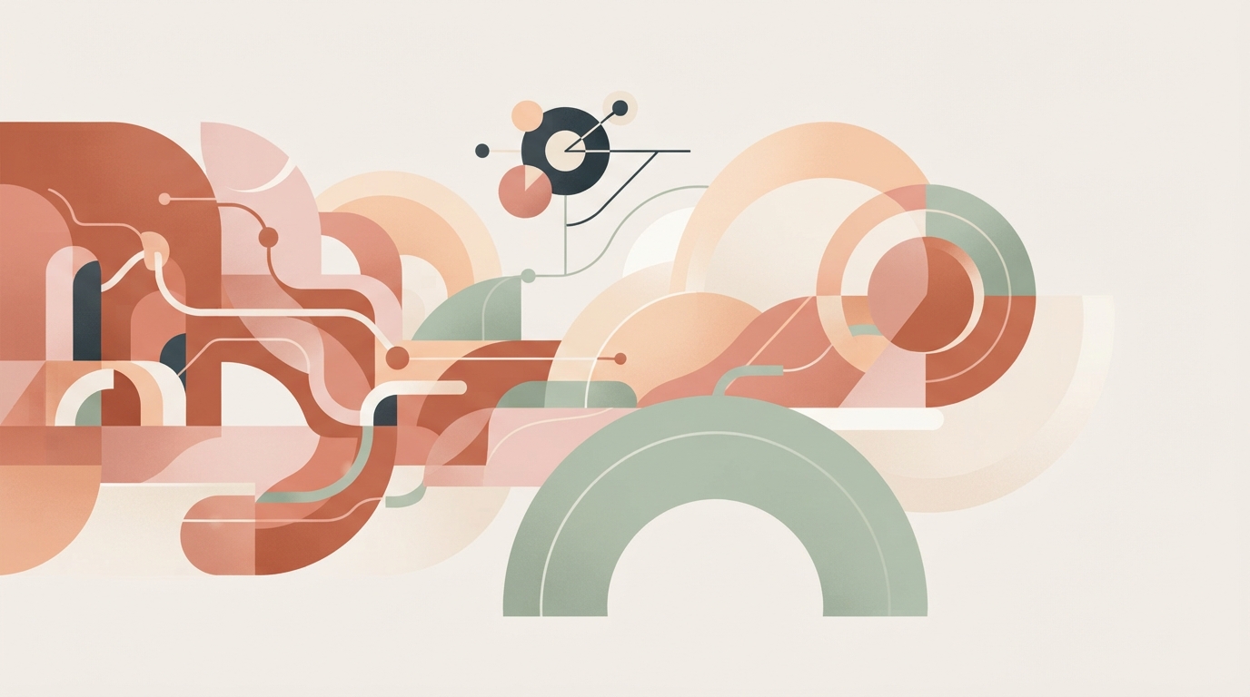 Curving abstract forms in terracotta and pink