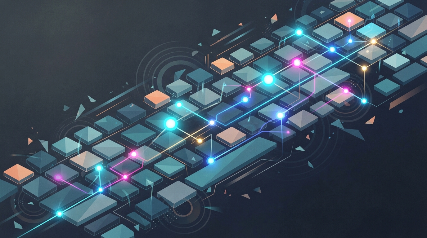 Abstract floating grid of illuminated nodes.