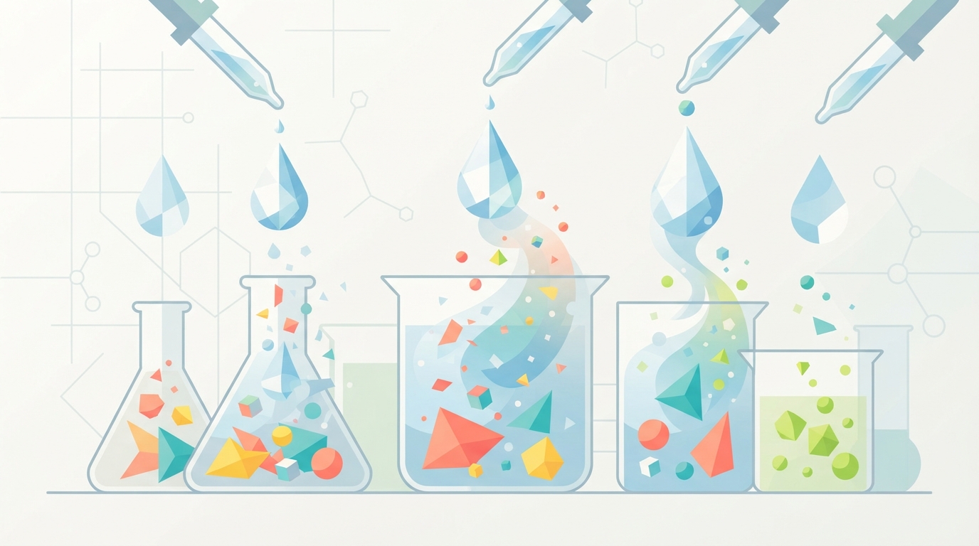 Water droplets dissolving powder in a clean aesthetic