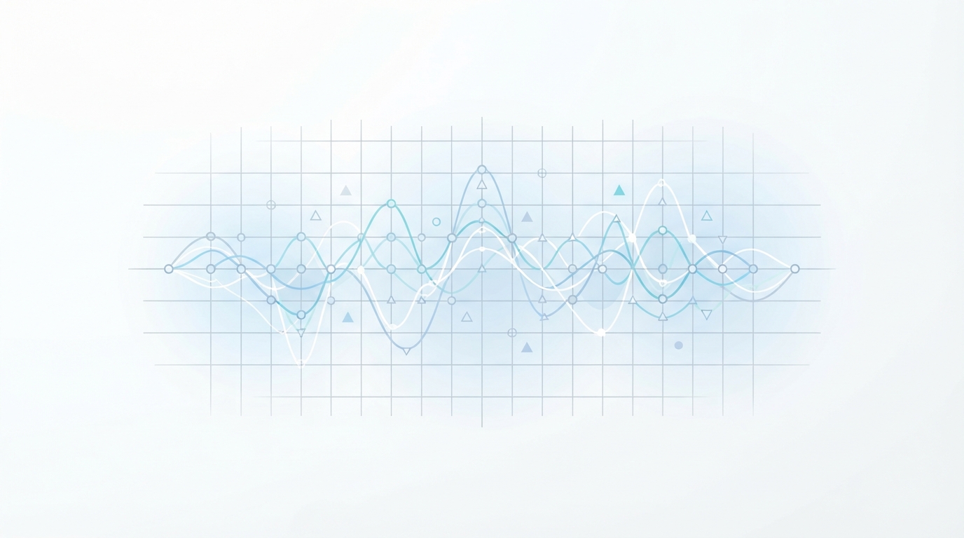 Abstract sound waves turning into a structured grid.