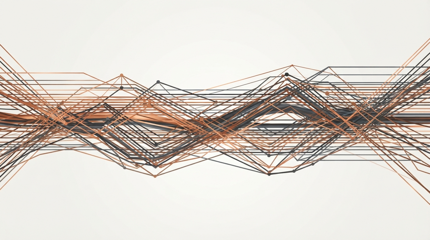 Copper and charcoal woven threads.