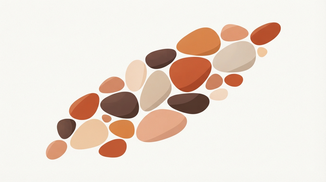Abstract composition of smooth organic shapes in warm terracotta and brown tones.