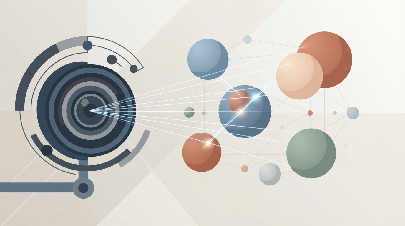 Abstract camera lens scanning geometric shapes