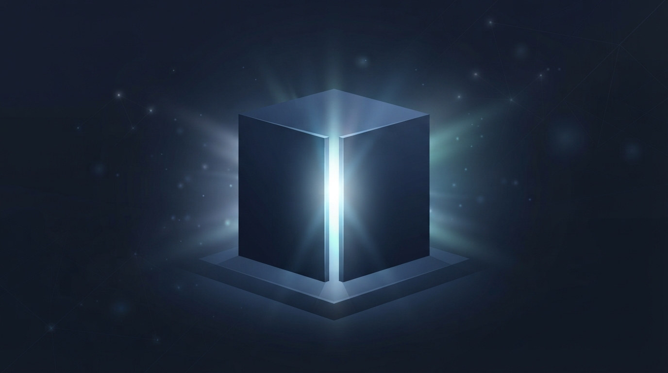 Abstract enclosed glowing cube representing data privacy.