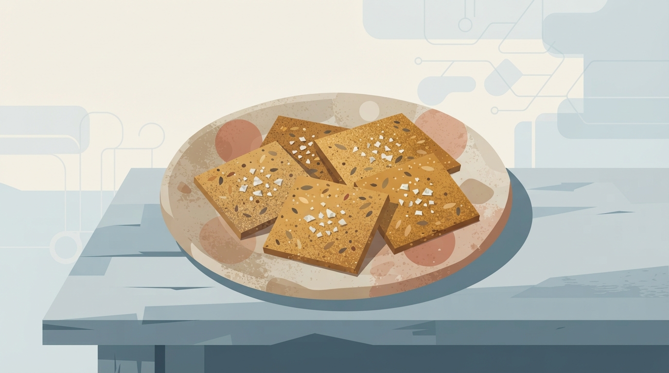 Multigrain sourdough crackers on rustic plate