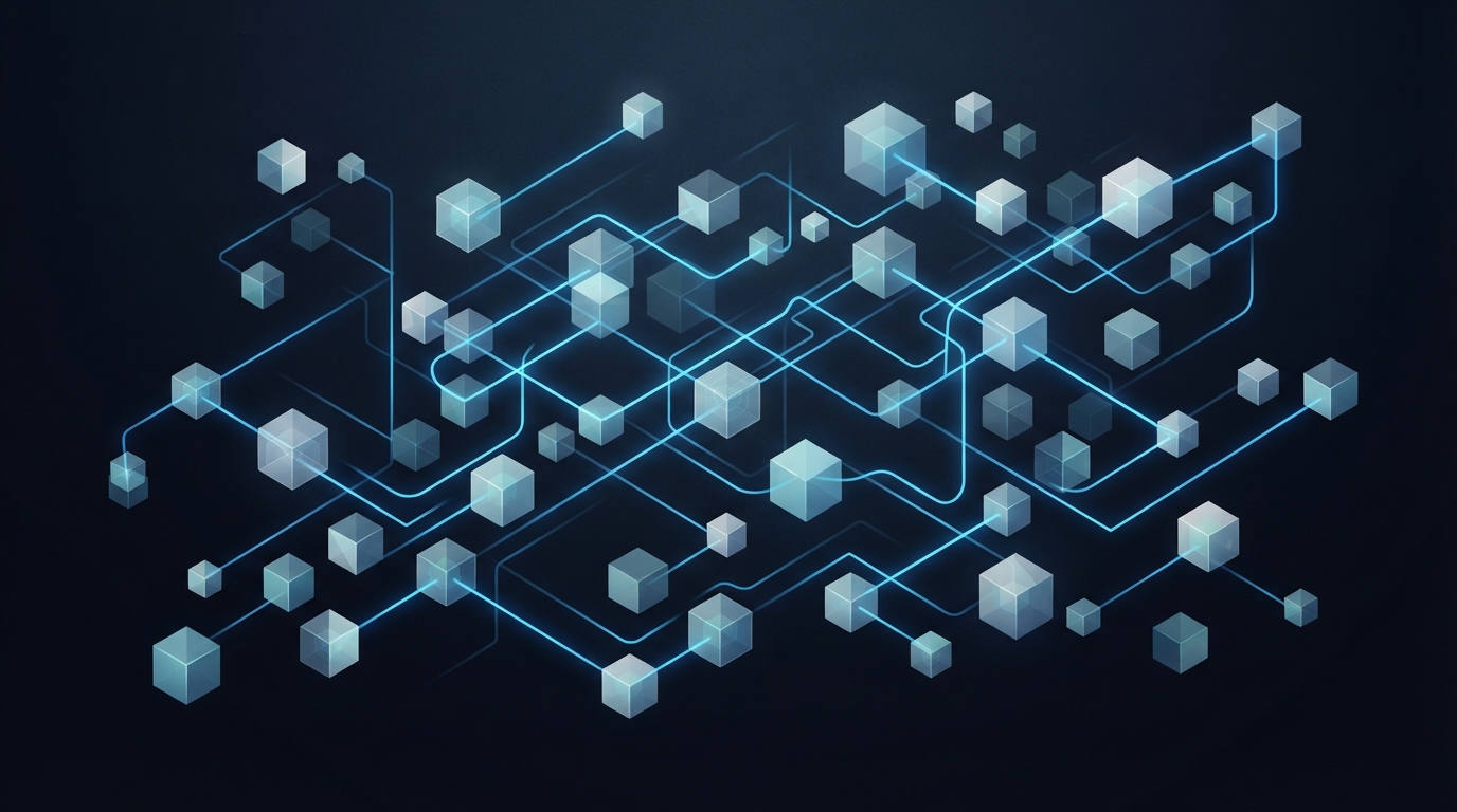 Abstract floating cubes with glowing connections