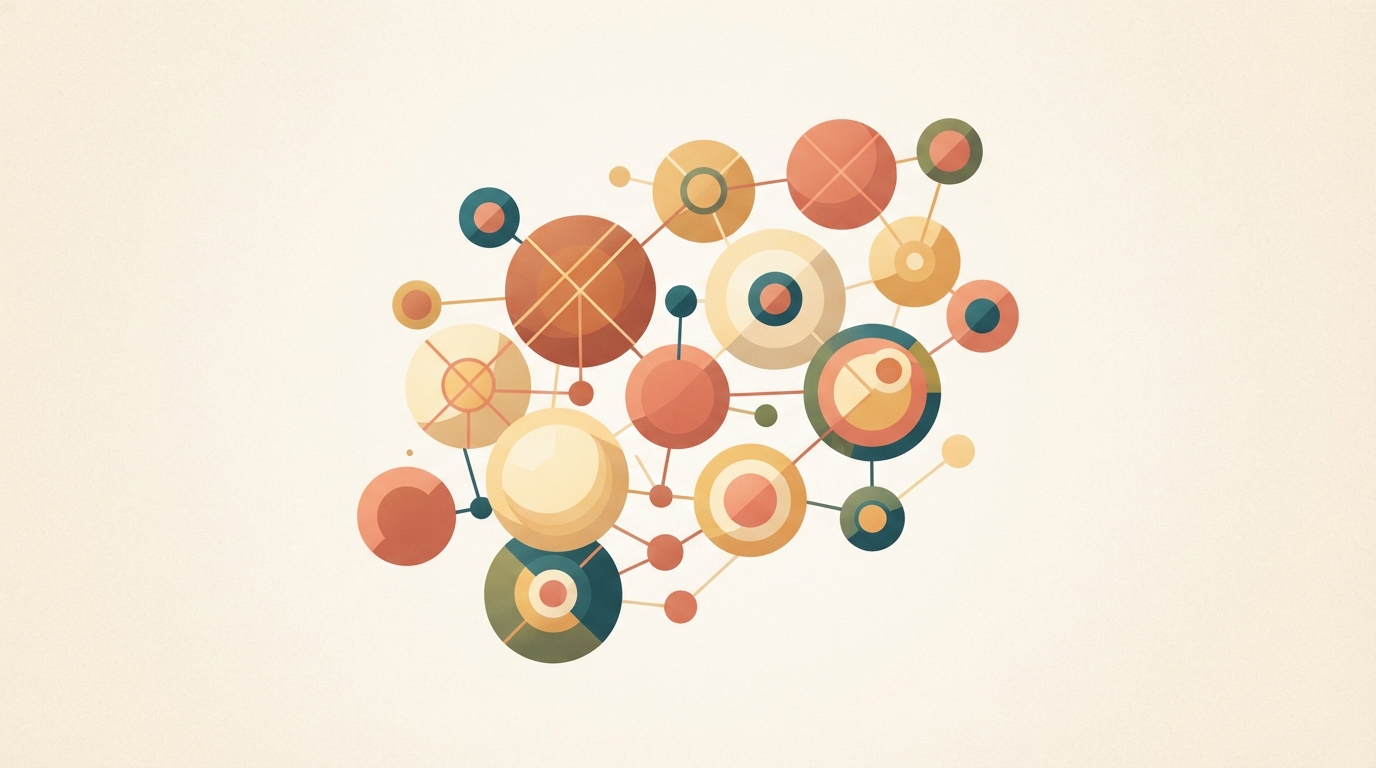 Floating connected spheres representing digital presence.
