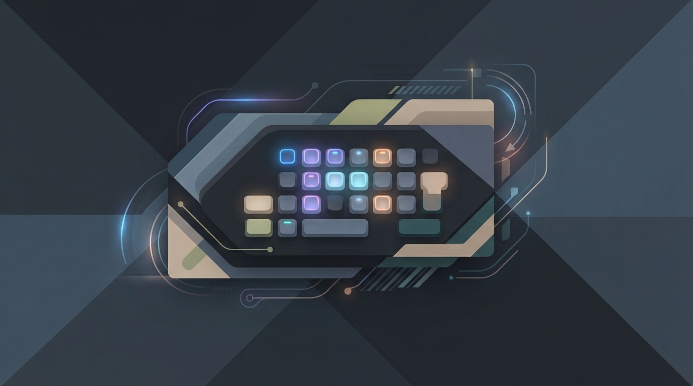 Abstract glowing hardware interface showing illuminated keys