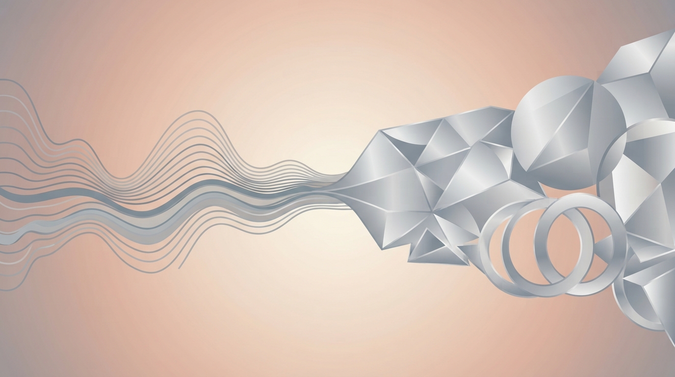 Abstract soundwaves turning into silver shapes
