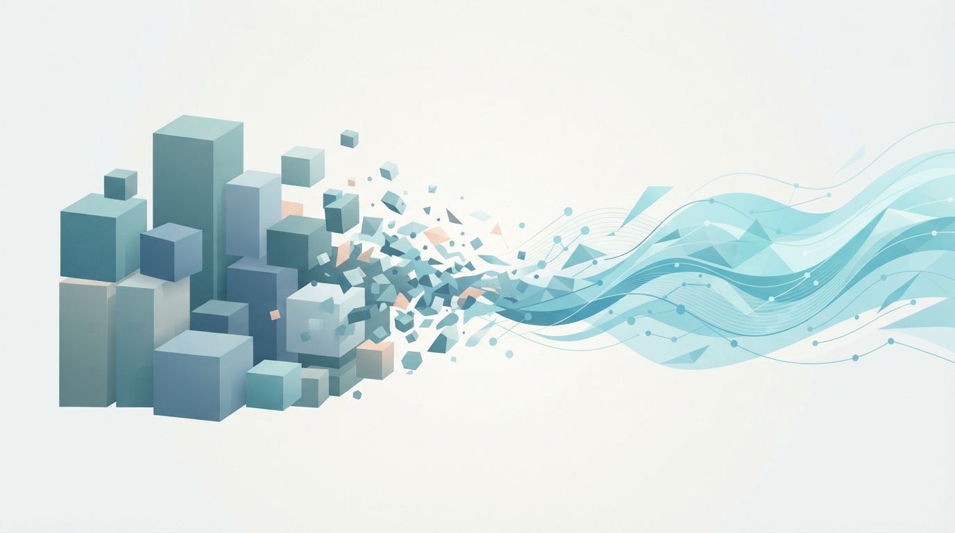 Abstract representation of static assets turning into dynamic video.