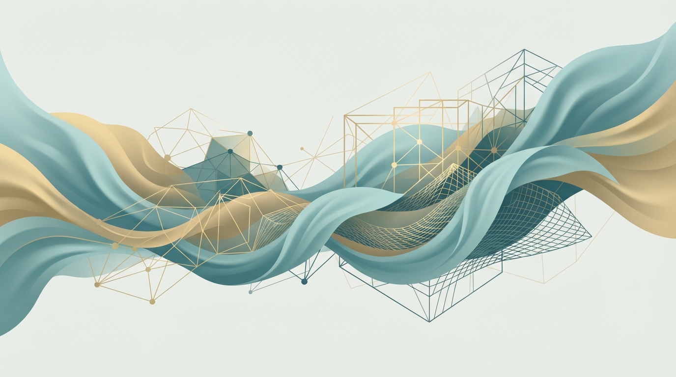 Silk textures merging with digital wireframes