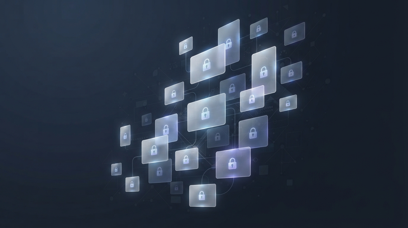 Abstract representation of secure, encrypted digital cards.