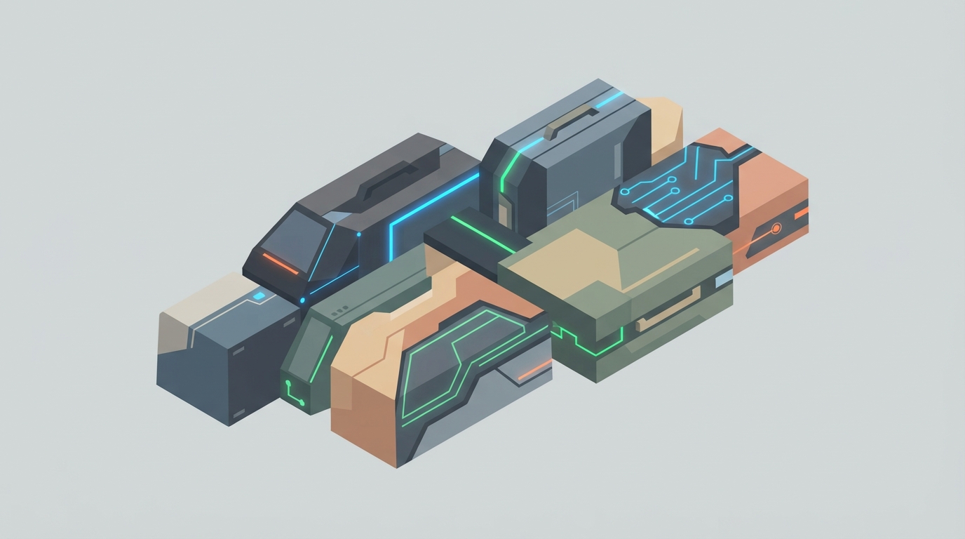 Interlocking colorful blocks forming a luggage concept.